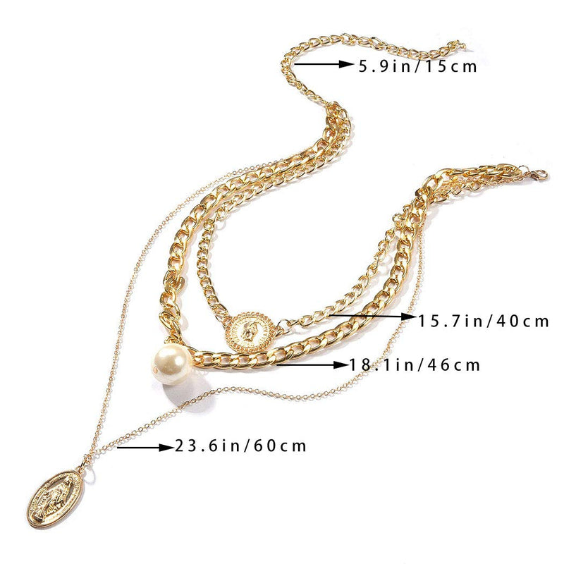 [Australia] - Aetorgc Punk Layered Thick Necklace Chain Gold Pearl Pendant Necklaces Medallion and Virgin Mary Necklace Jewelry for Women and Girls 