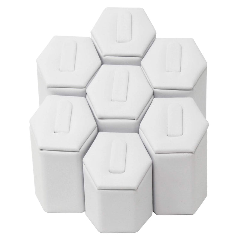 [Australia] - Mooca Jewelry Ring Stand Holder Display Set, Ring Holders for Jewelry Ring Organizer, Storage Jewelry Organizer Jewelry Stand Pedestals Display 7 Pcs Set, White Faux Leather 