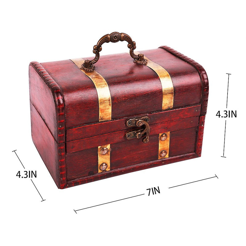 [Australia] - WaaHome Pirate Treasure Chest Wood Treasure Boxes Keepsake Box For Kids Girls (7''X4.3''X4.3'') 