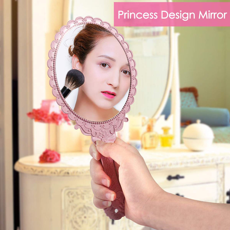 [Australia] - Hand Mirror Vintage Handheld Mirror with Handle Vanity Makeup Mirror Decorative Cosmetic Mirror Hand Held Travel Mirrors Pink Hand Mirror 