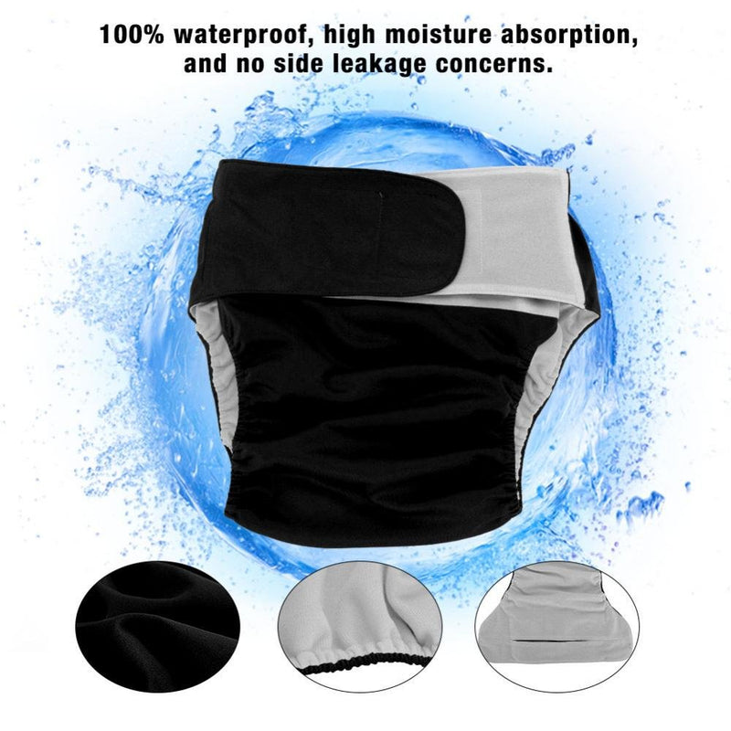 [Australia] - Adult Diaper Pants Incontinence Nappy, Adjustable Washable Dual Opening Pocket Reusable Leakfree Insert Cloth Diapers for Disability Care(Black) Black 