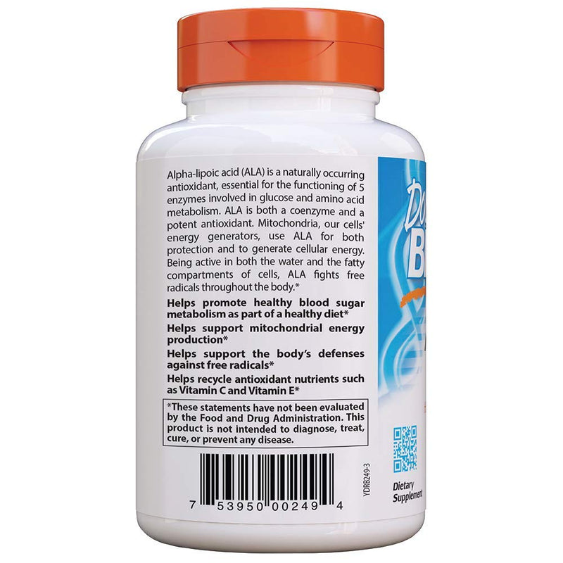 [Australia] - Doctor's Best Alpha-Lipoic Acid, Non-GMO, Gluten Free, Vegan, Soy Free, Helps Maintain Blood Sugar Levels, 600 mg 180 Veggie Caps 