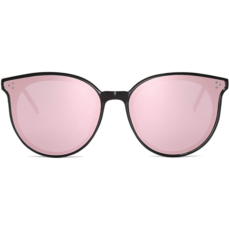 [Australia] - SOJOS Retro Round Sunglasses for Women Oversized Mirrored Glasses DOLPHIN SJ2068 C6 Black Frame/Pink Mirrored Lens 59 Millimeters 