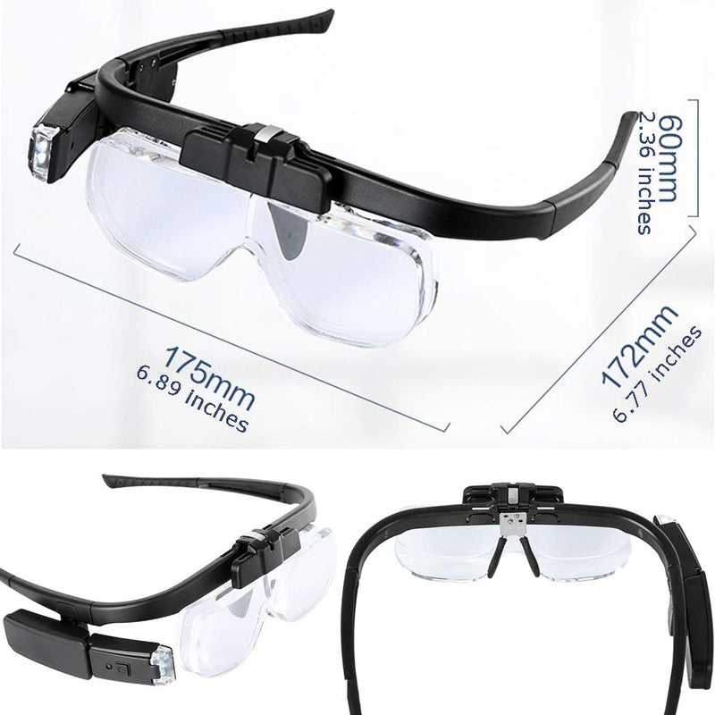 [Australia] - Magnifying Glass with Led Light for Close Work, USB Rechargeable Head Magnifier Glasses Hands Free for Cross Stitch Painting Sewing Crafts Reading, 3 Replacement Lenses 1.5X, 2X, 2.5X Magnification 
