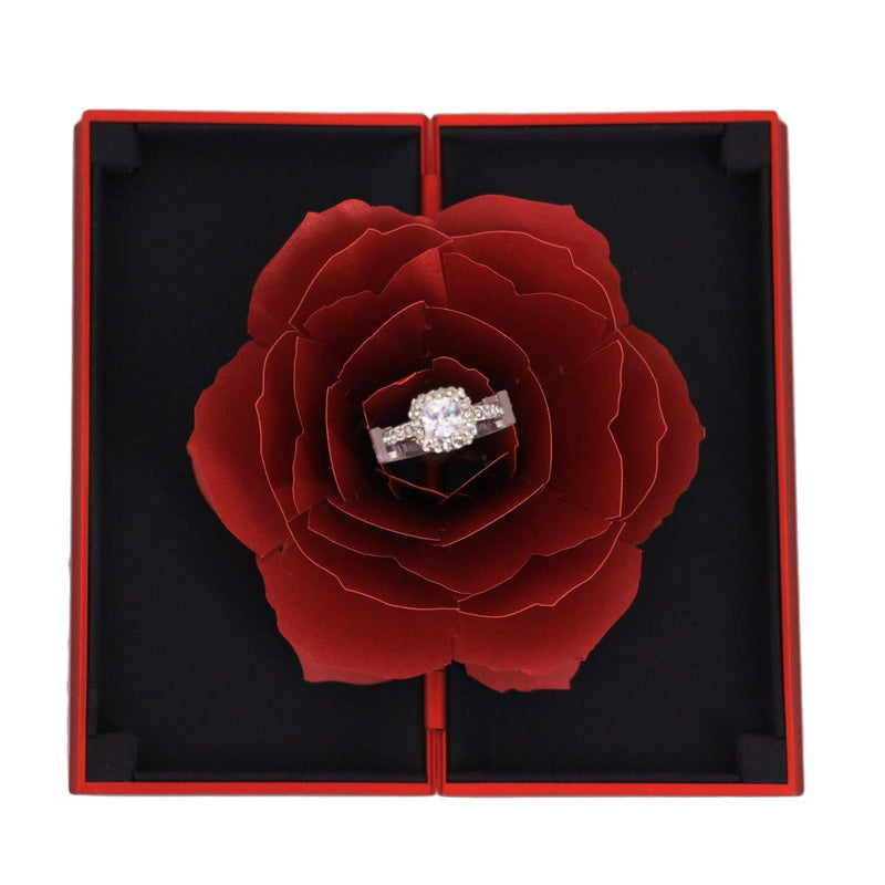 [Australia] - Orita Jewelry Box Antique Rose Flower Engagement Propose Ring Box Jewelry Organizer Case Holder Red Box 