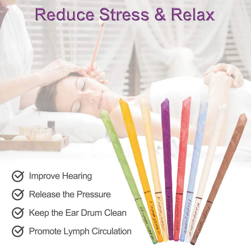[Australia] - Happycoco All Natural Ear Candles Beeswax Candling Cones - 16 Pcs (8 Colours), 100% Non-Toxic Cylinders Fragrance Hollow Cone Candles with 8 Protective Disks Classic -8 Colors 16 Pcs 