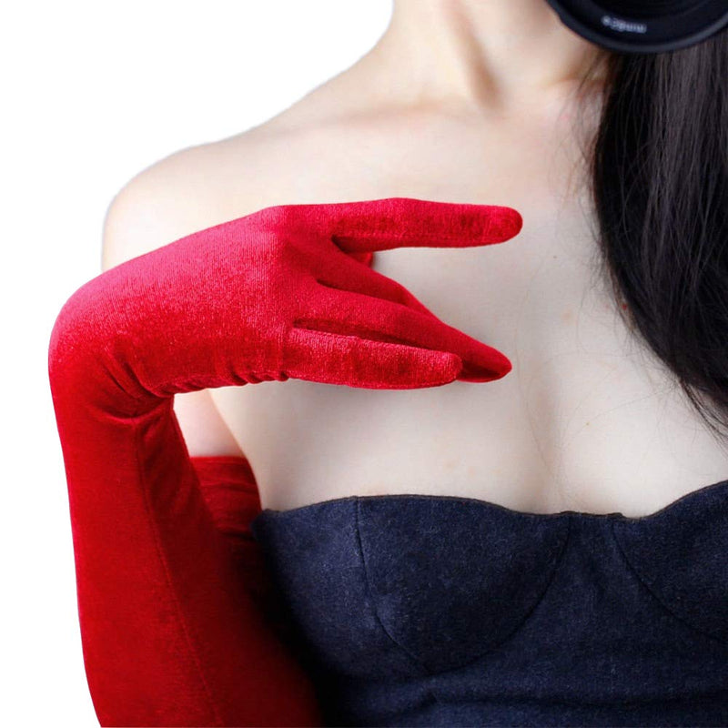 [Australia] - DooWay Women Long Velvet Gloves Opera Length Costume Evening Banquet Stretch 24 inches Adult Size Red 60cm 