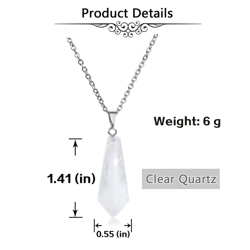 [Australia] - Top Plaza Natural Chakra Healing Crystal Stone Pendant Necklace Reiki Charged Pointed Pendulum Necklaces, 12 Facet Clear Quartz 