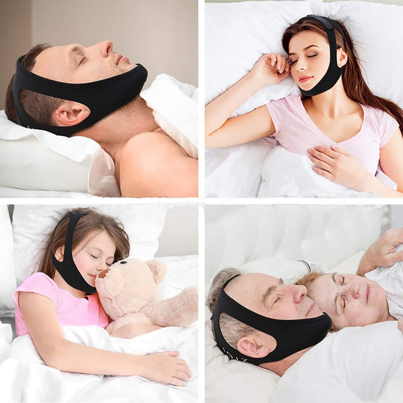 [Australia] - Anti Snoring Chin Strap Comfortable Natural Stop Snore Chin Strap Stop Snoring Solution Chin Strap Effective Snore Stopper Devices Adjustable Snore Reducing Mouth Breathers Sleep Aid for Men Women Black 