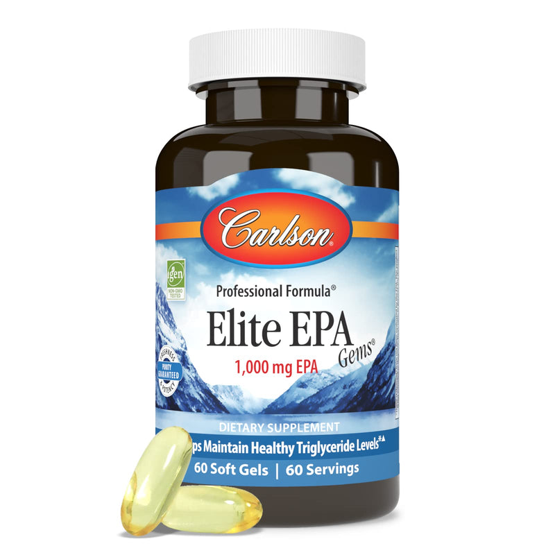 [Australia] - Carlson - Elite EPA Gems, 1000 mg EPA Fish Oil, Wild-Caught, Norwegian Fish Oil Supplement, Sustainably Sourced, Helps Maintain Healthy Triglyceride Levels, 60 Softgels 