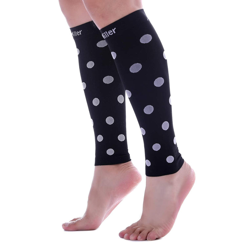 [Australia] - Doc Miller Calf Compression Sleeve Men Women, 20-30mmHg Medical Grade Leg Compression Sleeve for Shin Splints, Varicose Vein & Calf Muscles Recovery, 1 Pair Medium Black White Polka Dots Black/White 