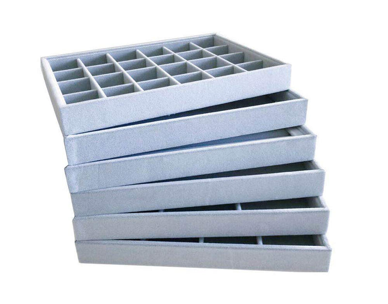 [Australia] - Svea Display 6-Grid Stackable Premium Quality Grey Velvet Jewelry Organizer Multi Function Rearrangeable Divider for Collectibles Jewelry Necklace Earring Ring Buttons Precious Stone Art Delicate 