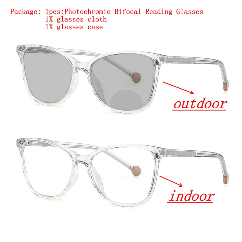 [Australia] - Transition Photochromic Transparent Frame Bifocal Reading Glasses For Men Women,Square Sunglasses Readers Clear 2.25x 