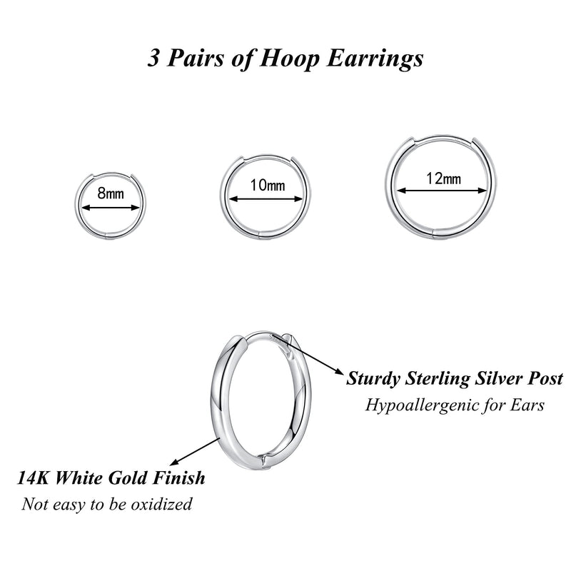 [Australia] - Silver Hoop Earrings for Women, Hypoallergenic Sterling Silver Huggie Hinged Hoops | Simple Tiny Helix Cartilage Tragus Sleeper Earrings Gifts for Men Girls Teens 8+10+12mm, Silver 