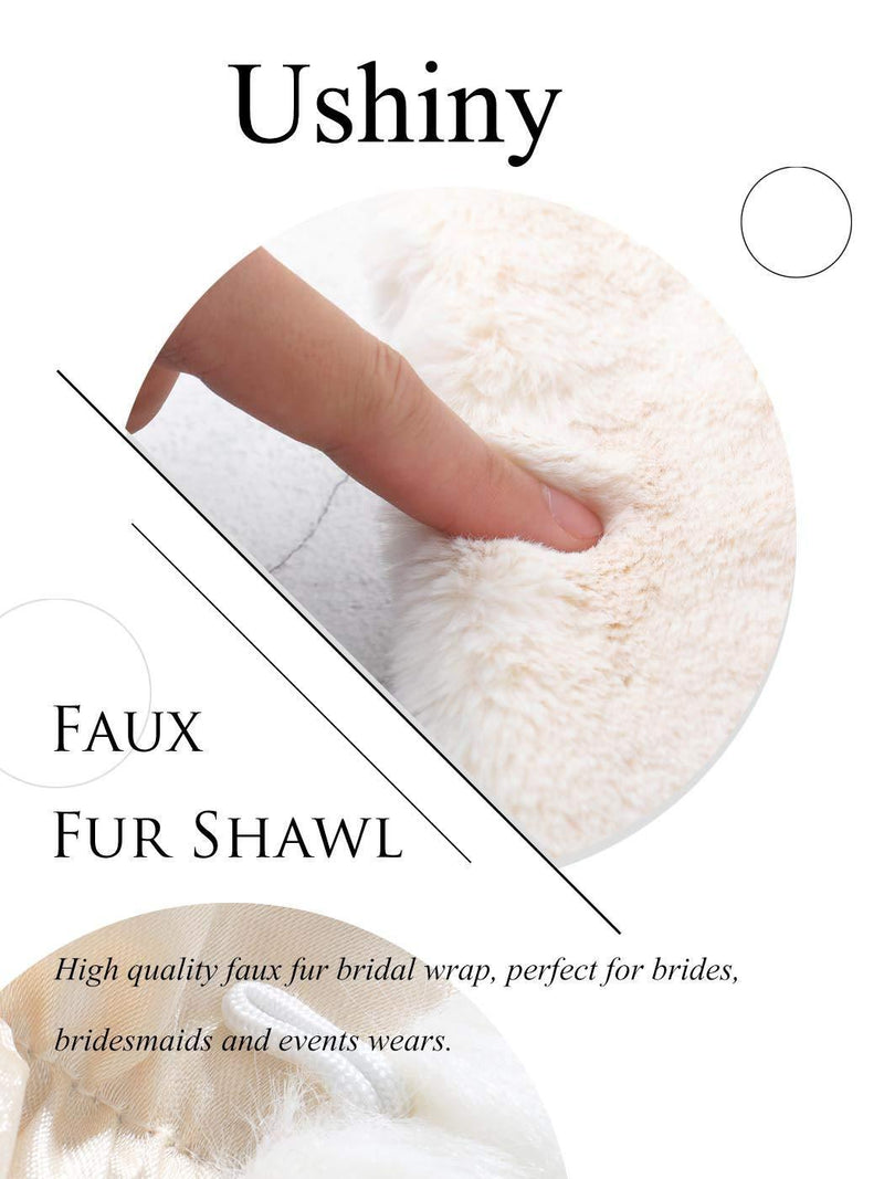 [Australia] - Ushiny Wedding Faux Fur Shawl Wrap Bridal Fur Scarf Fur Wraps and Shawls for Women Beige 