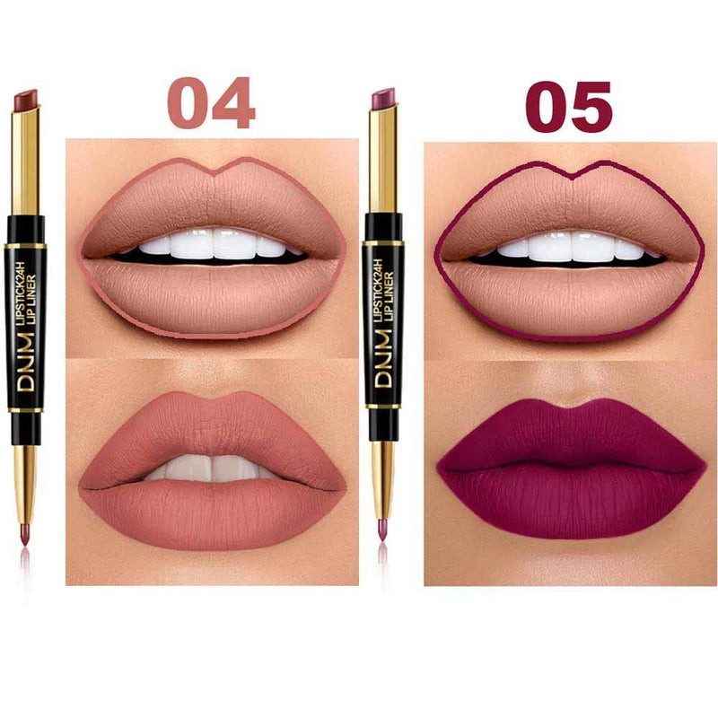 [Australia] - 6Pcs Lip Liner and Lipstick Set, DNM Double Color Head Matte Lipstick 24H & Lip Liner 2 in 1 Kit,Waterproof Long Lasting Dark Red Matte Mat Lipstick Gift Set with Matching Lipliner Pens 