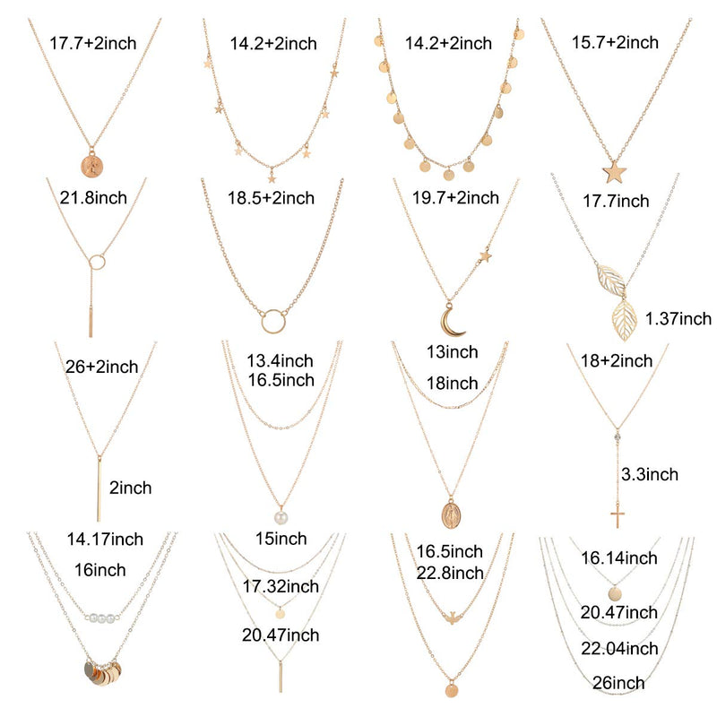 [Australia] - Dremcoue 12 Pcs Layered Choker Necklace for Women Girls Handmade Dainty Chain Necklace Set Pearl Coin Circle Bar Moon CZ Star Pendant Necklace 16 Pcs Gold 