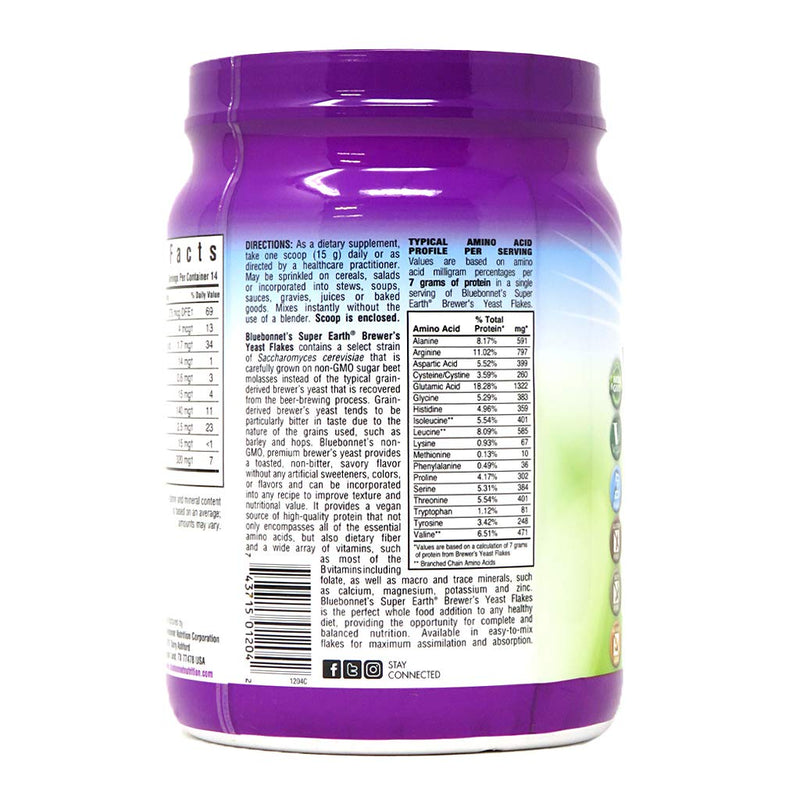 [Australia] - Bluebonnet Nutrition Super Earth Brewers Yeast Flakes, Super Food, Whole Food, Source for Vitamins, Great Tasting, Vegan, Vegetarian, Non GMO, Gluten Free, Soy Free, Milk Free, Kosher, 7.4 oz 