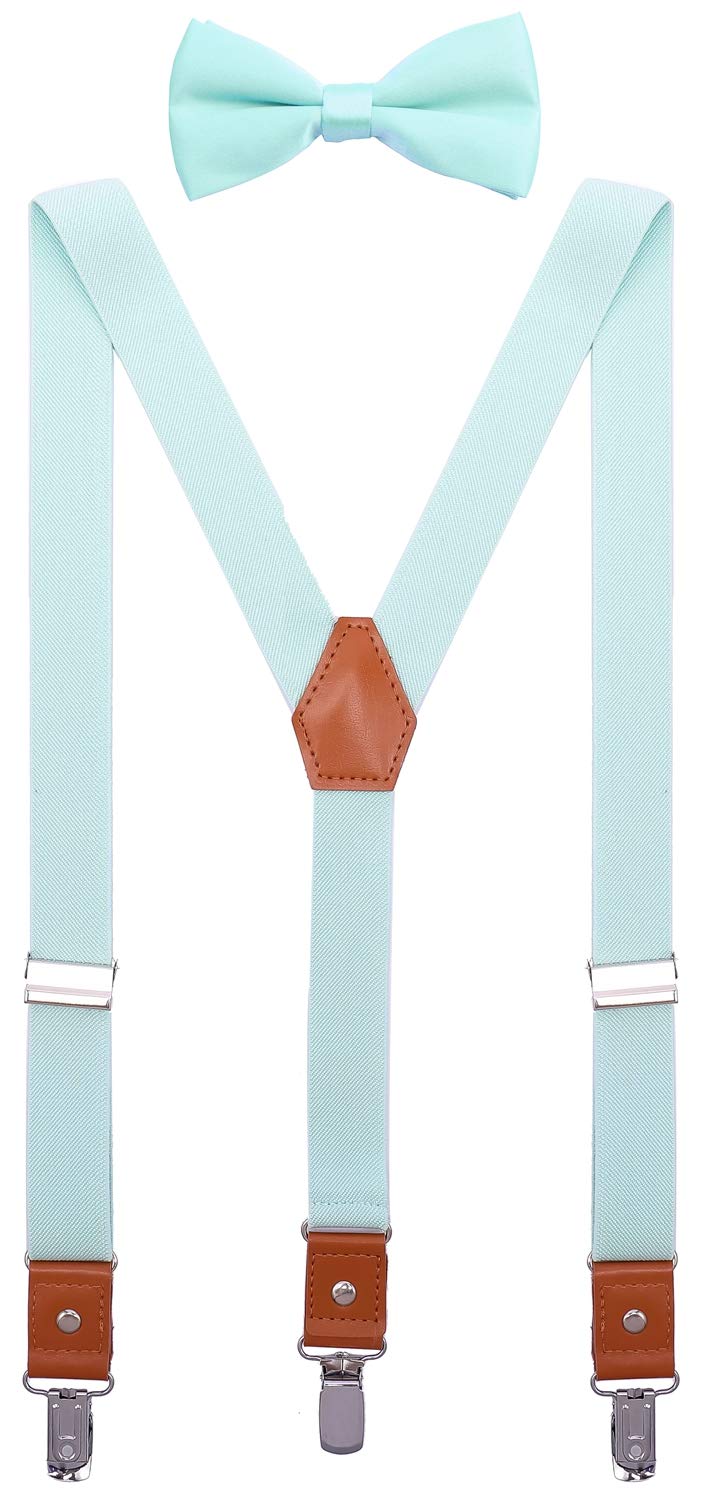 [Australia] - SUNNYTREE Mens Kids Suspenders Bow Tie Set Adjustable Y Back Elastic 24 inches (1 yrs - 3 yrs) 1_aqua 