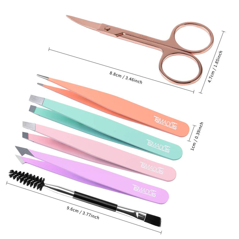 [Australia] - Eyebrow Tweezer Set, TsMADDTs 6 Pcs Tweezers Set for Women, Precision Tweezer for Eyebrows with Curved Scissors for Ingrown Hair, Hair Plucking Daily Beauty Tools with Leather Travel Case 