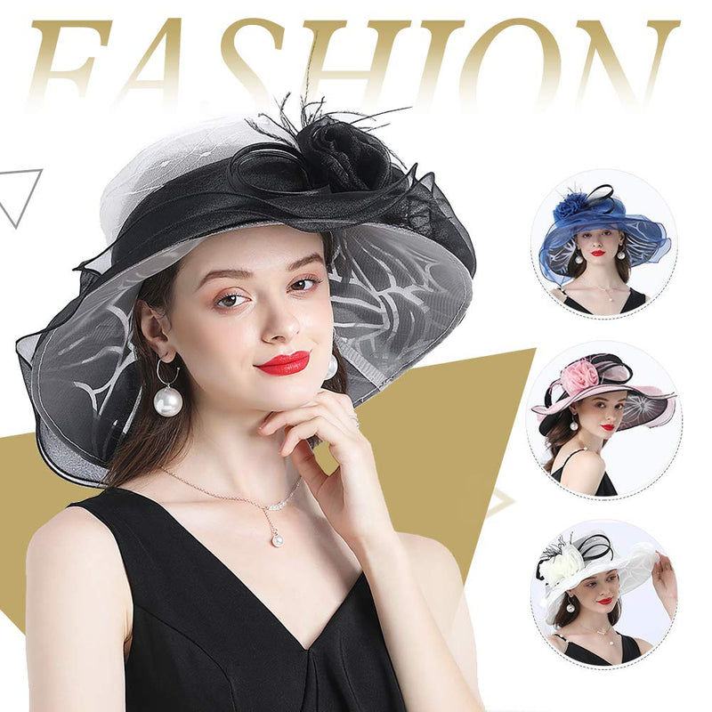 [Australia] - Fascinator for Women Organza Church Kentucky Derby Hat Bridal Tea Party Wedding Hats Black 