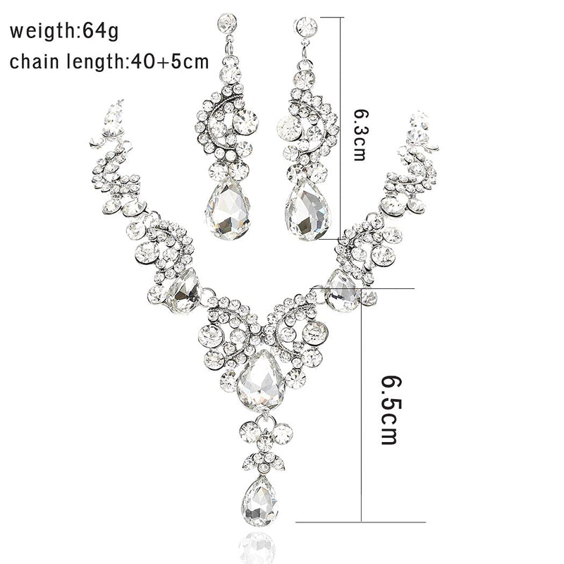 [Australia] - Unsutuo Bridal Jewelry Set for Wedding Necklace Earrings Set Rhinestone Silver Costume Jewelry for Women and Bridesmaid (Set-1) Set-1 