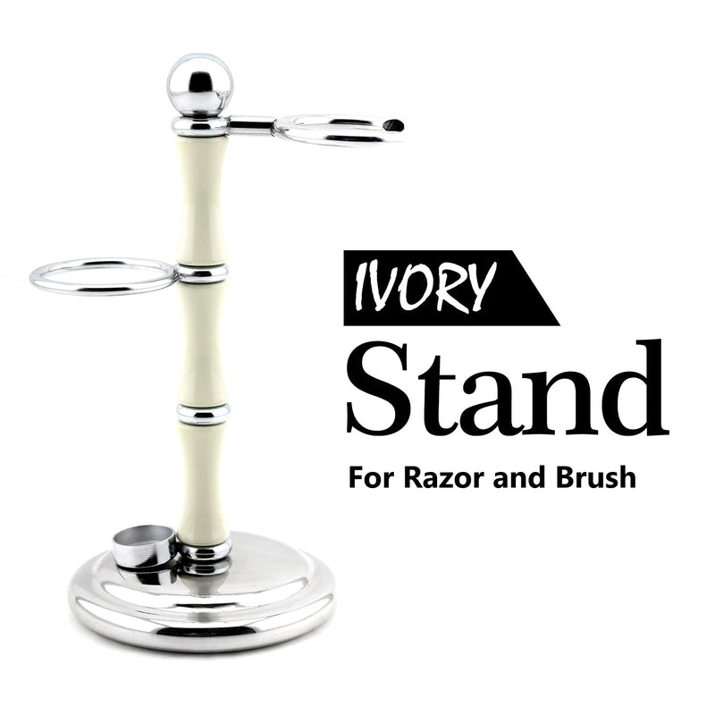 [Australia] - Haryali London Sustainable 2 in 1 Shaving Brush & Razor Stand Holder, Non-Rustic, Stainless Steel, Zero Waste, Ivory Resin Finish, 1 g 