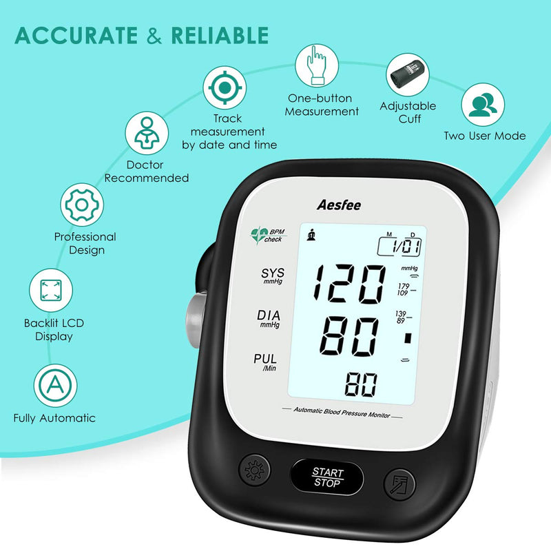 [Australia] - Blood Pressure Monitor Upper Arm for Home Use, Digital Blood Pressure Cuff Kit & Pulse Rate Monitoring Accurate Automatic BP Machines with Wide-Range Cuff, Dual User Mode, Large Backlit Display 