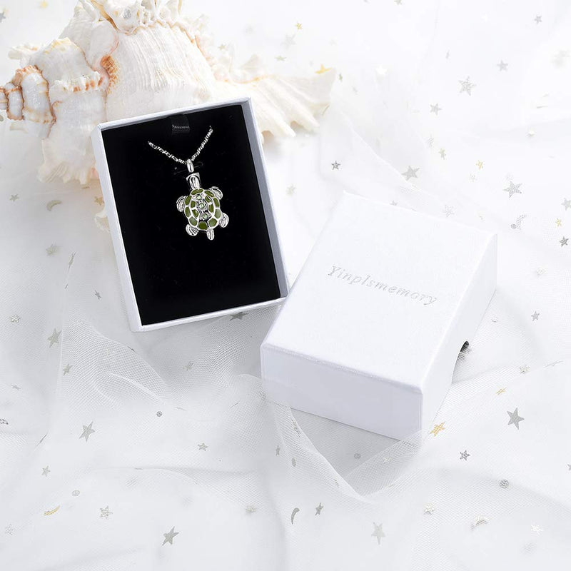 [Australia] - Cremation Jewelry for Ashes Turtle Cremation Urn Pendant Necklace for Ashes Keepsake Holder Memorial Jewelry silver and green 