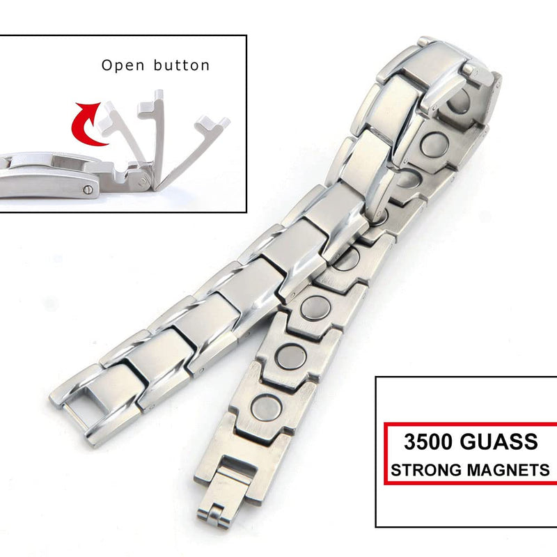[Australia] - はち Magnetic Lymph Detox Bracelet Men Power Magnets Energy Stainless Steel Gents Bracelet for Couples with Adjustment Tool and Gift Box (Men, Silver) 