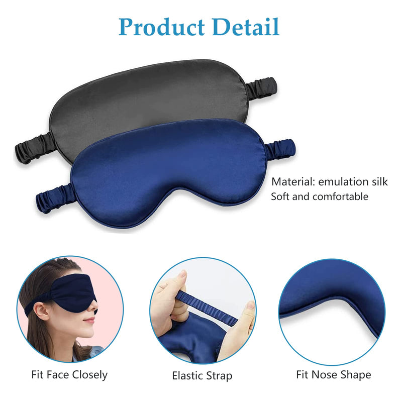 [Australia] - Sleep Mask,2 Pack Silk Sleep Mask,Sleep Eye Mask with Elastic Strap Headband,Sleeping Eye Mask for Women Men Traveling Napping(Navy,Black) 