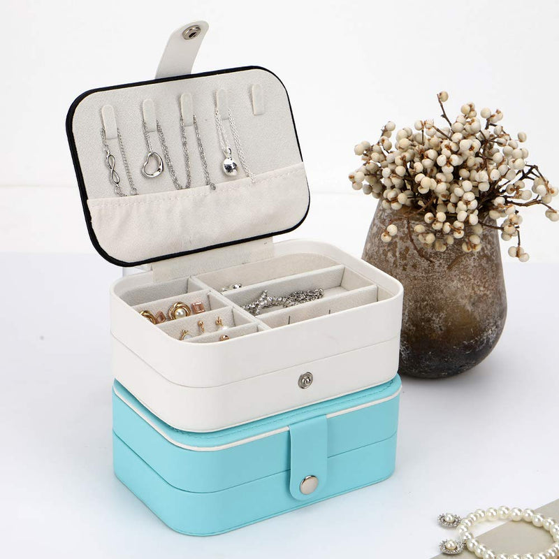 [Australia] - DIFFLIFE Jewelry Organizer Box，2019 New Jewelry Storage Organizer Mirrored Mini Travel Case Lockable Black Faux Leather for Valentine's Day Gift Beads, Rings, Earrings (Blue) (YUNDA1998) Blue 
