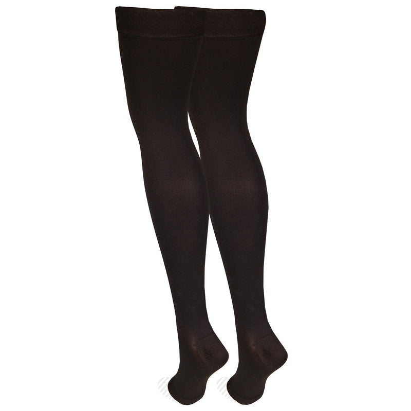 [Australia] - Nuvein Medical Compression Stockings, 20-30 mmHg Support, Women & Men Thigh Length Hose, Open Toe, Black, Large Large (1 Pair) 