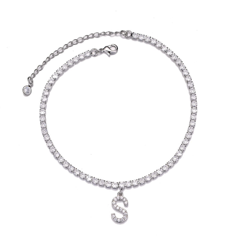 [Australia] - LNIEER Initial Ankle Bracelets for Women, White Gold Plated Dainty Tennis Chain CZ Letter Anklets Summer Jewelry Gifts for Women Teen Girls A-silver 