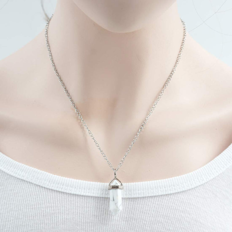 [Australia] - Natural Gemstone Pendant Necklace Healing Crystal Quartz Reiki Chakra Gem Stones 18 Inch Jewelry Women Girls Men Birthday Gifts 6) white howlite 