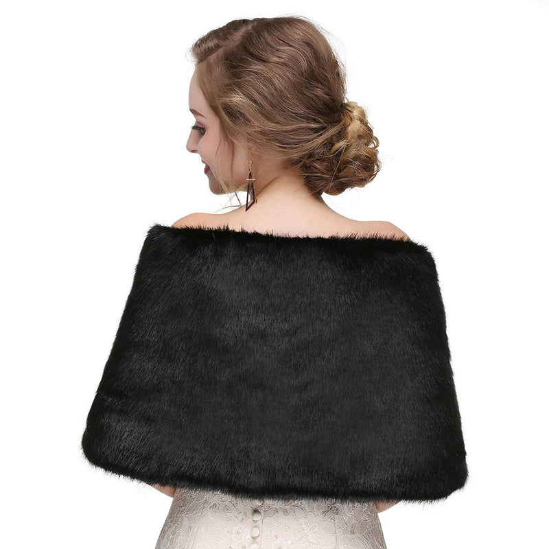 [Australia] - Yfe Women's Faux Fur Shawls Wraps Wedding Sleeveless Fur Wrap Shawl For Women 1920s Fur Stole Capelet Black 