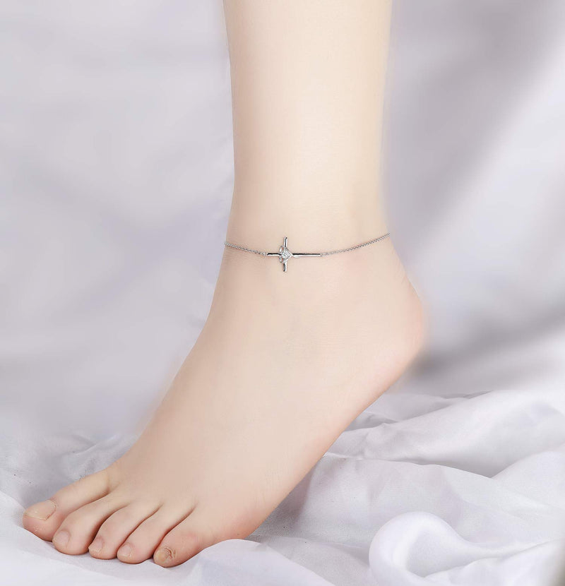 [Australia] - Cross Anklet For Women 925 Sterling Silver Adjustable Cross Ankle Bracelet (Large Bracelet) 