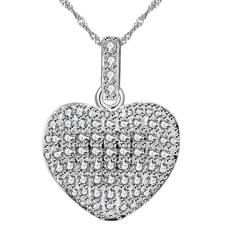 [Australia] - Uloveido Fashion Pave AAA Cubic Zirconia Love Heart Shape Pendant Necklace Clip On Earrings and Ring Wedding Jewelry Sets for Women T004 white 8 