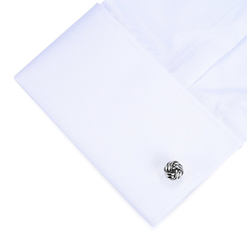 [Australia] - HONEY BEAR Twist Knot Cufflinks Steel for Mens Shirt Wedding Business Gift Silver with round foot 