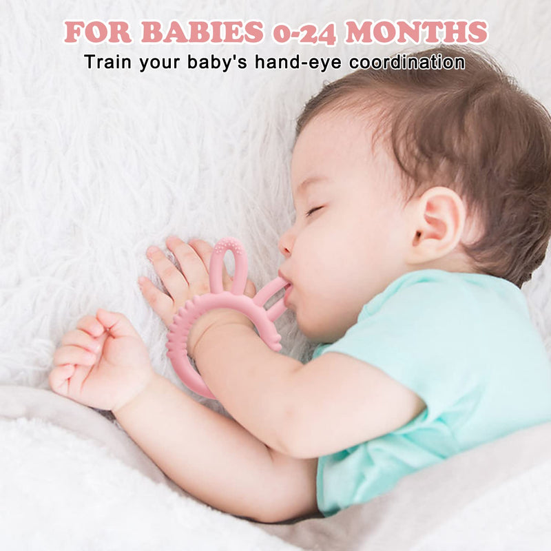 [Australia] - MISSLILI Silicone Babies Teethers Baby Teething Toys for Soothe Massage Sore Gums for 3-12 Months Infants, BPA Free, Ring Shape Rabbit Ear Design (Pink) Pink 