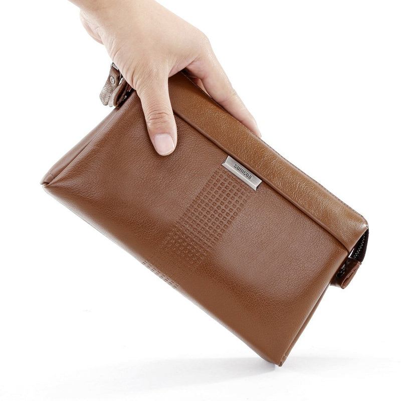 [Australia] - SIMU Men's Genuine Leather Big Wrist Clutch Bags Business Handbag Soft（brown） brown 