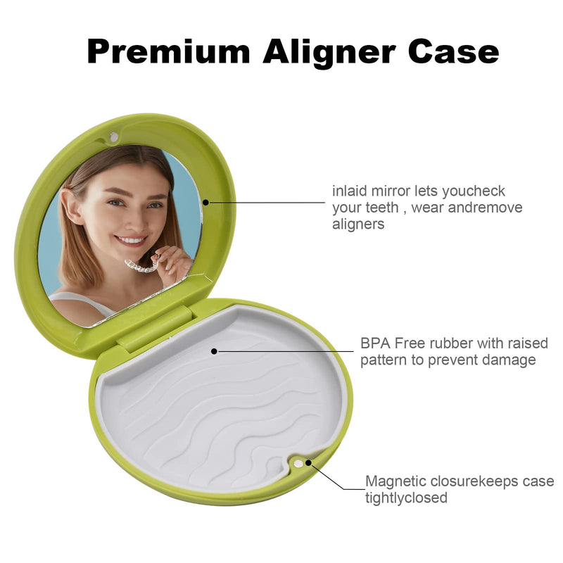 [Australia] - Denture & Teeth Mouth Tray Retainer Box Sets Partial Denture Box with 2Pcs Aligner Removal Tool and 9Pcs Invisible Chewer (Green) Green 