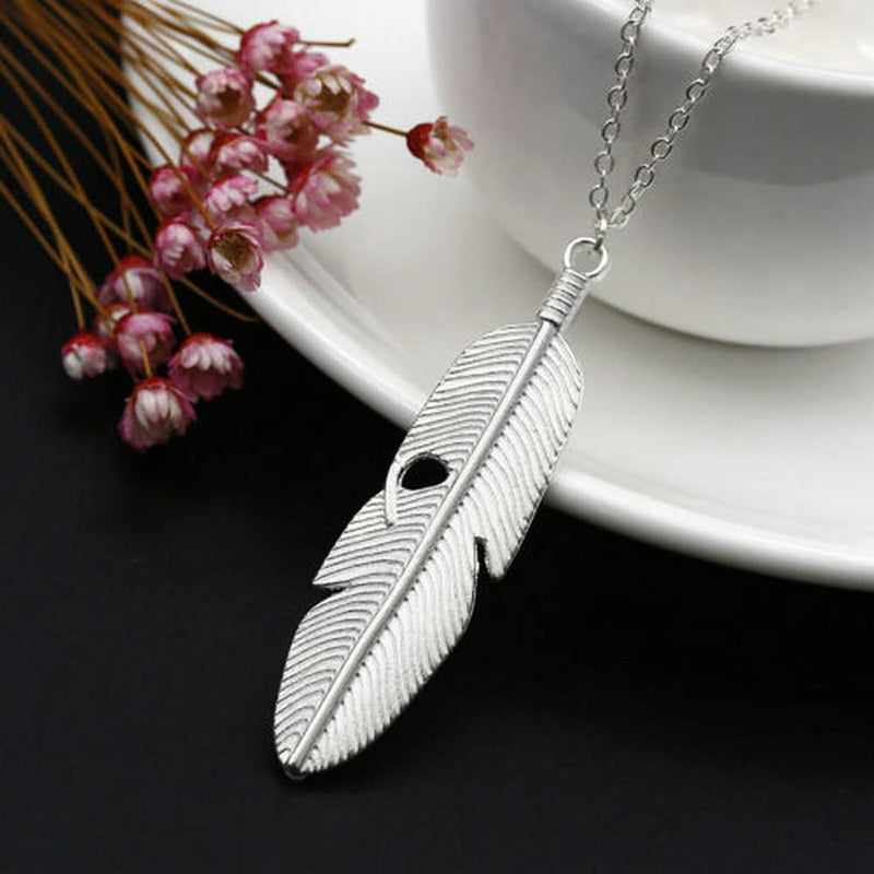 [Australia] - CSIYANJRY99 Long Feather Necklaces for Women Teen Girls Boho Gold Silver Leaf Pendant Sweater Chain Necklace 