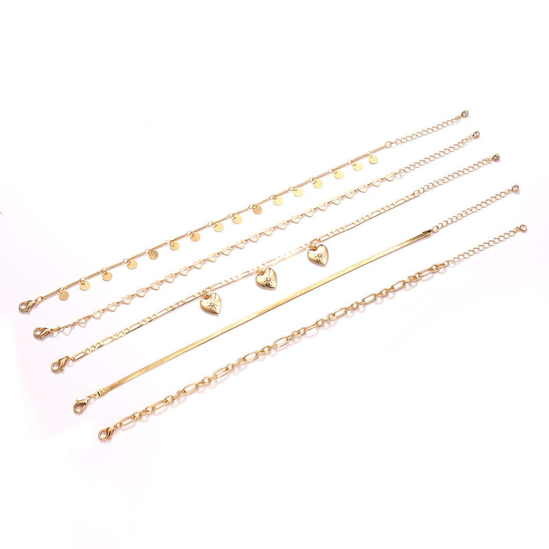 [Australia] - NLCAC 18K Gold Ankle Bracelets for Women Multilayers Figaro Chain Heart Charm Anklet Summer Beach Barefoot Foot Chain Jewelry 