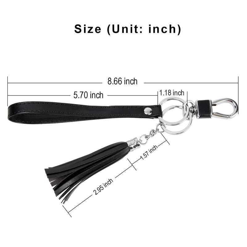 [Australia] - Teskyer Wristlet Strap for Key, Hand Wrist Lanyard Key Chain Holder with Tassel and Flat Alloy Key Rings Black 