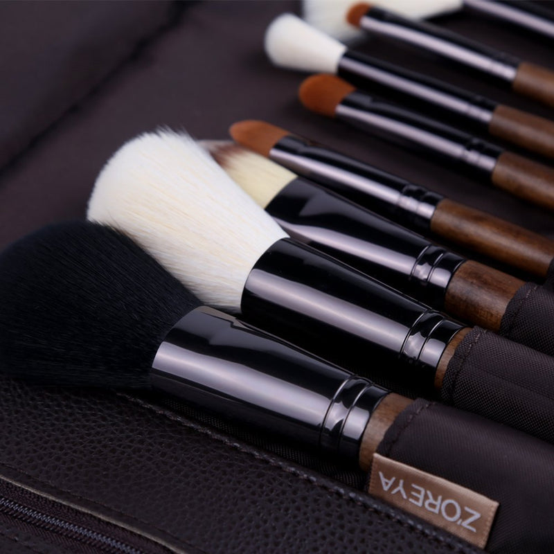 [Australia] - ZOREYA Makeup Brush Sets ,15pcs Unique Walnut Makeup Brushes with Nobility,Professional Premium Synthetic Foundation Powder Concealers Eye Shadows Makeup brushes Set with Perfect Vegan Leather Bag A-Walnut 