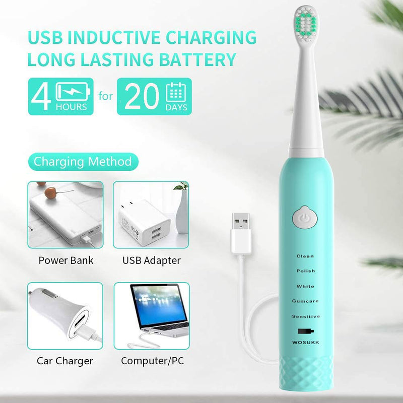 [Australia] - Sonic Electric Toothbrushes for Kids-5 Modes with Smart Timer, Waterproof USB Charging Rechargeable Ultrasonic Toothbrushes, 4 Replacement Brush Heads, Adults Power Toothbrush 