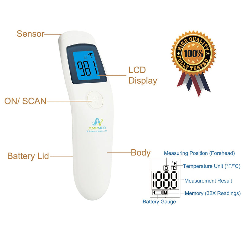 [Australia] - Amplim No Touch Forehead Thermometer | Non-Contact Medical Grade Digital Infrared Baby Thermometer for Kids Adults Infants Toddlers | Touchless Temporal Thermometer FSA HSA Eligible 