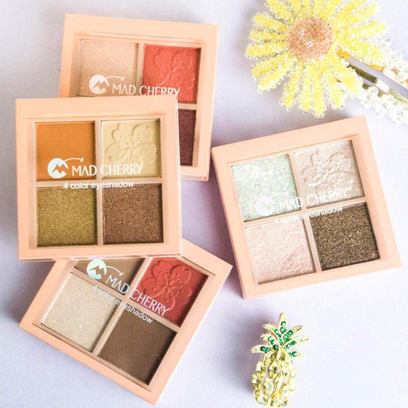 [Australia] - 4Pack 2" Small Shimmer Eyeshadow Palette - 16 Colors 4 in 1 High Pigmented Matte Nude Neutral Warm Pastel Mini Makeup Eyeshadow Palette, Long Lasting, Rose Pink Peach 