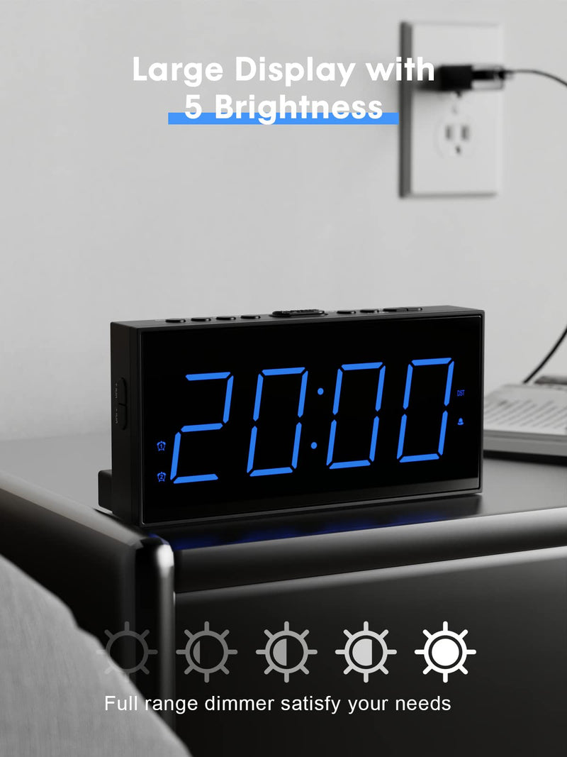 [Australia] - Digital Alarm Clocks for Bedrooms, Dual Alarm Clock with Battery Backup, USB Charger, Adjustable Dimmer & Volume, 12/24H & Snooze, Easy to Use, Simple Bedside Digital Clocks for Seniors, Teens, Kids Blue 